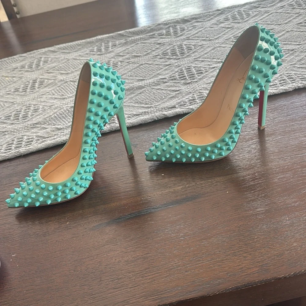 Christian Louboutin 37 pigalles spikes teal - Picture 2 of 6